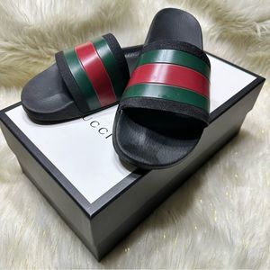 Signature Stripe Gucci Rubber Sole Slides Men Size 10, Shoe Box Included